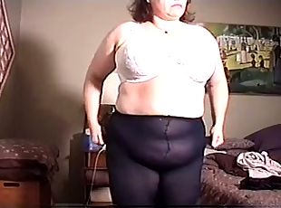 Hidden Camera: Sexy Plump Mom Puts On Pantyhose & Bra
