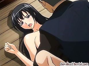 Busty hentai chick gets threesome fucked