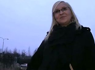 Outdoor fucking with sexy blonde in glasses